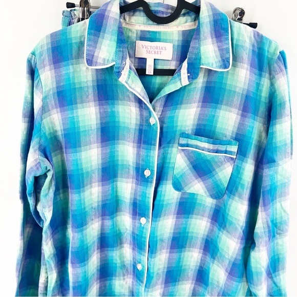 ✅ VICTORIA'S SECRET PAJAMA SET BLUE/PURPLE/GREEN PLAID SIZE SMALL - Picture 3 of 8